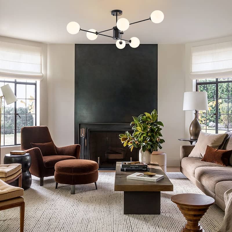 Linear Sputnik Frosted Glass Globe Semi Flush Chandelier