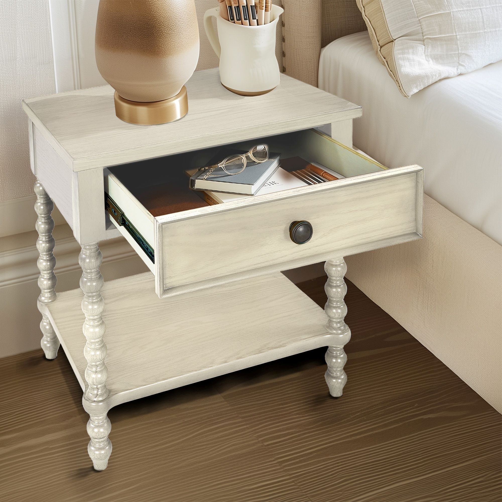 Madison Park Signature Beckett Turned Wood Spindle Nightstand with