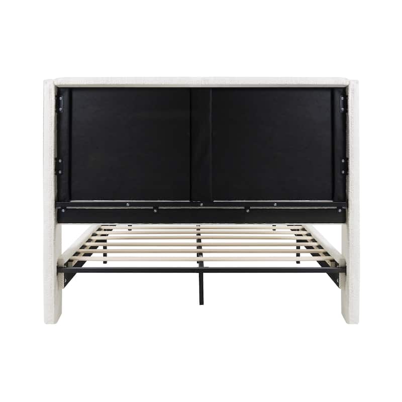 GDFStudio - Jane 55.5" High Back Upholstered Headboard Bed Frame with Slat Support and Solid Wood Feet