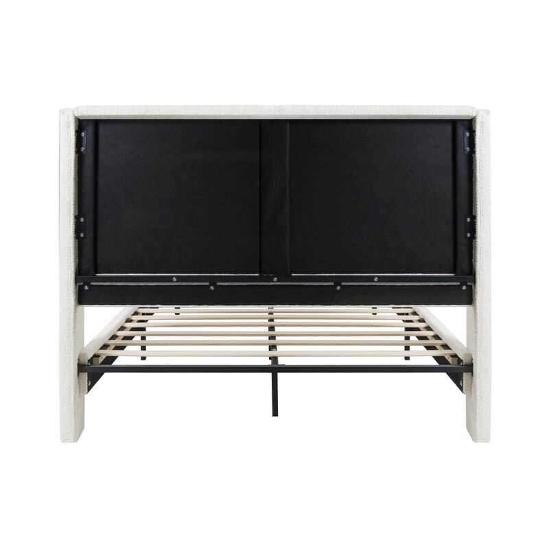 Queen Size Bed Frame with 55.5"High Back Upholstered Boucle Fabric Headboard