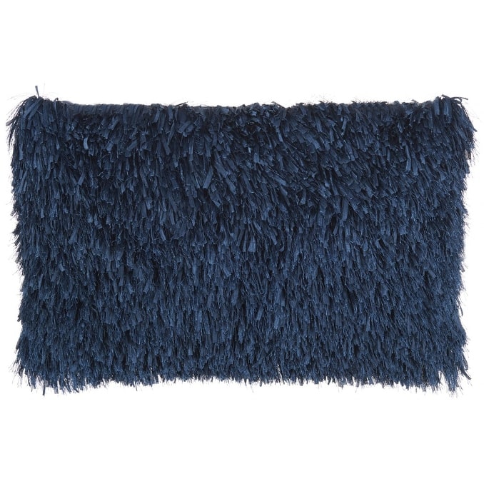 Long Navy Shag Throw Pillow