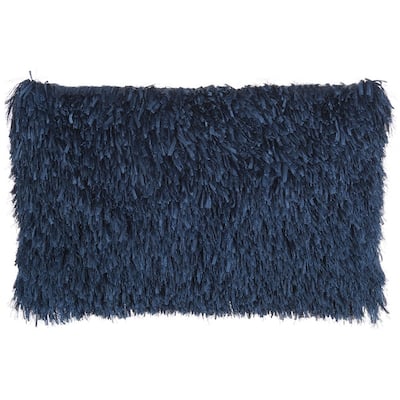 Long Navy Shag Throw Pillow