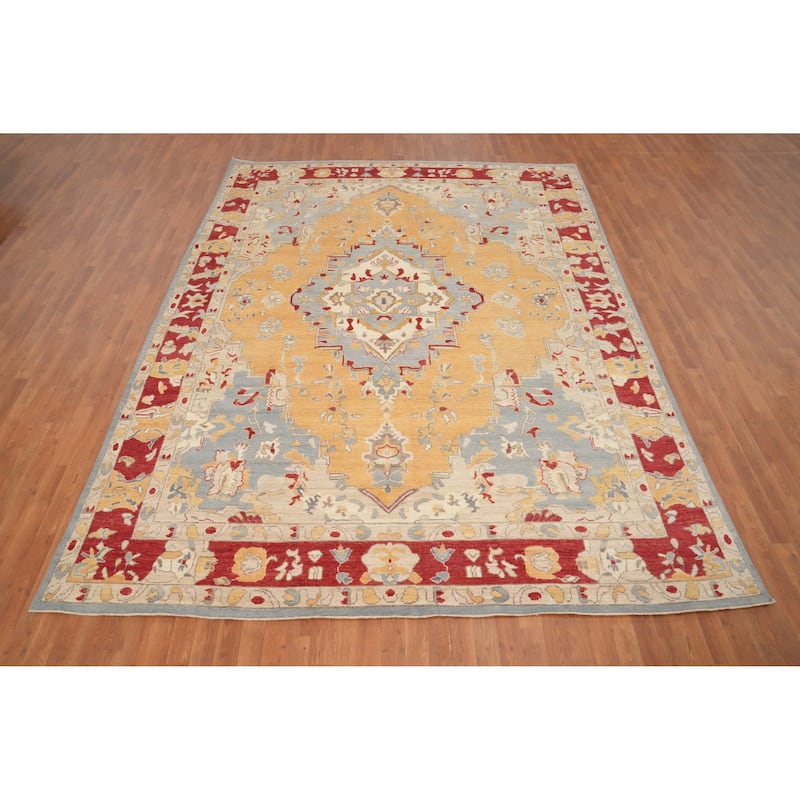 Hand Knotted Oriental 100% Wool Carpet Traditional Medallion Yellow & Gold Chobi-Peshawar Area Rug - 11' 10'' X 9' 0''
