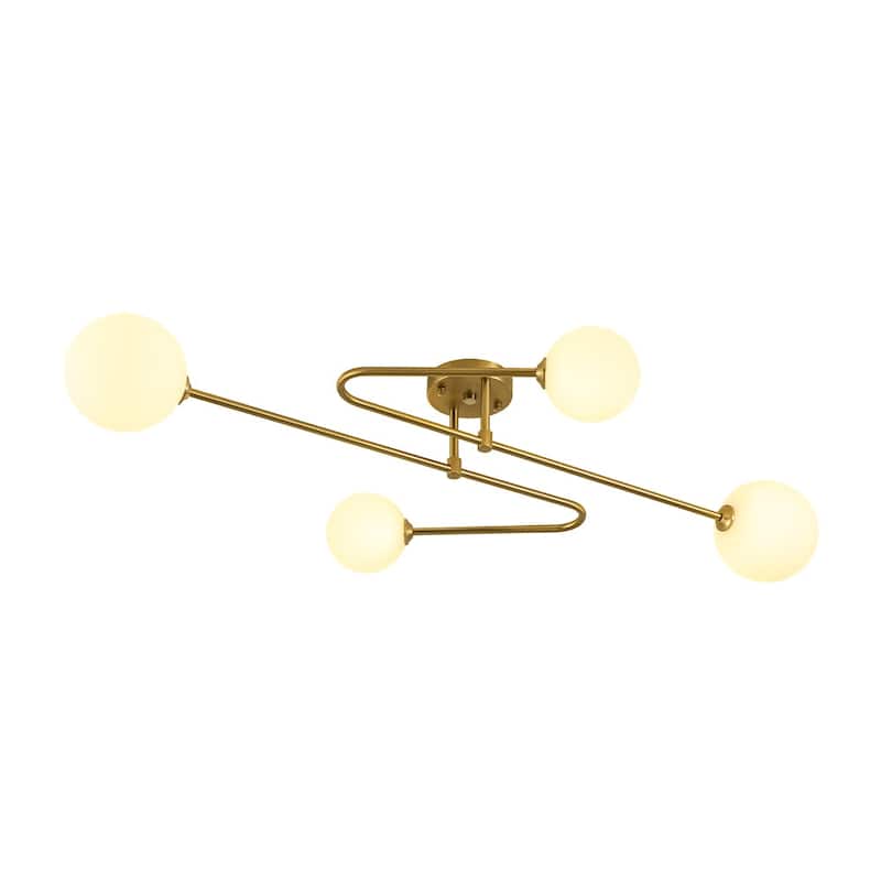 Mid-Century Opal Glass Globe Sputnik Semi Flush Mount Light