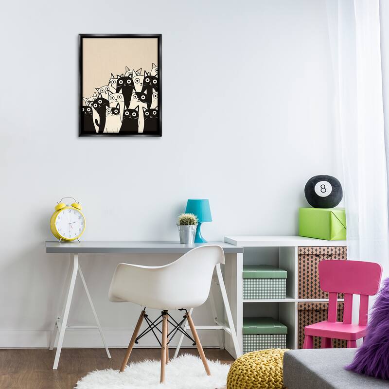 Stupell Fun Modern Black & White Cats Framed Floater Canvas Wall Art Design By Arlington Prints