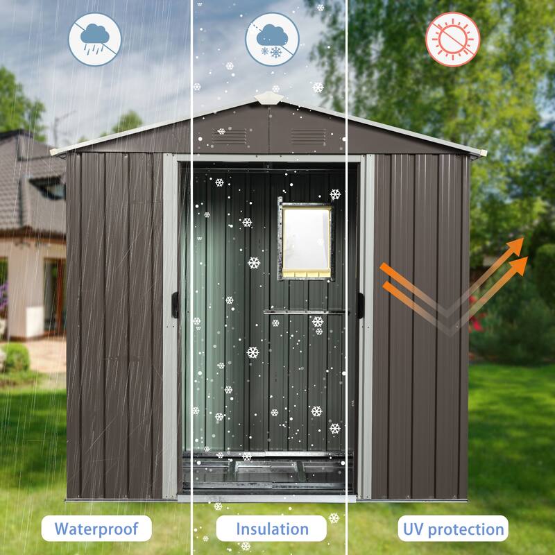 Rust-proof Metal Garden Shed with Lockable Sliding Door, Waterproof Storage Shed Tool Shed, Corrosion-Resistant