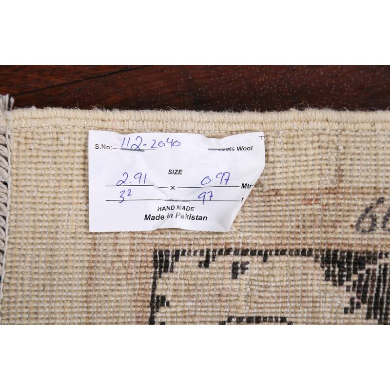 Vegetable Dye Peshawar Chobi Oriental Floral Runner Rug Wool Handmade - 3'2" x 9'7"