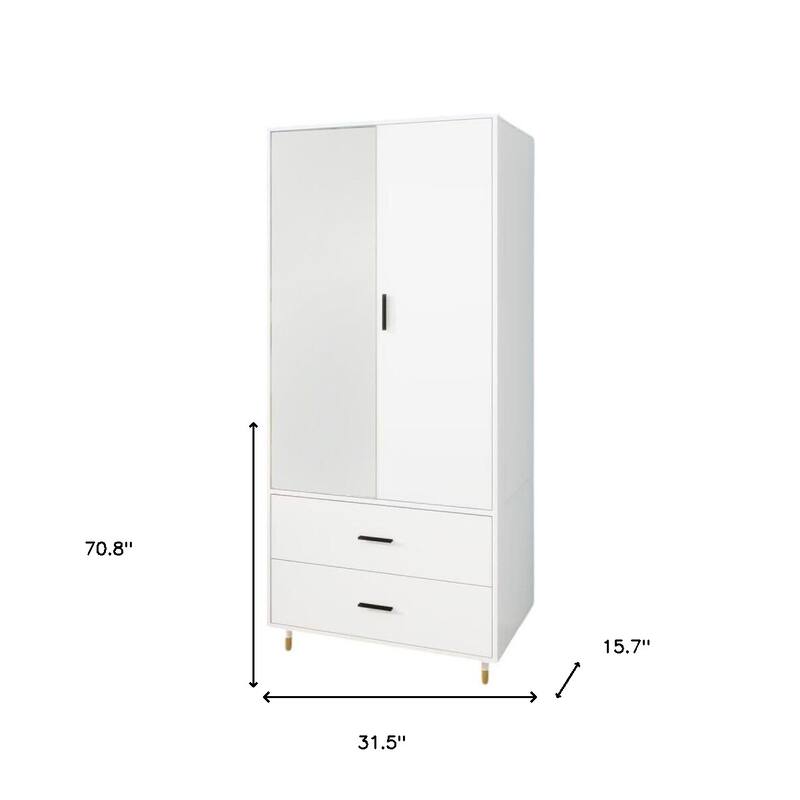 HomeRoots 71" White Mirrored Two Door Two Drawer Combo Dresser