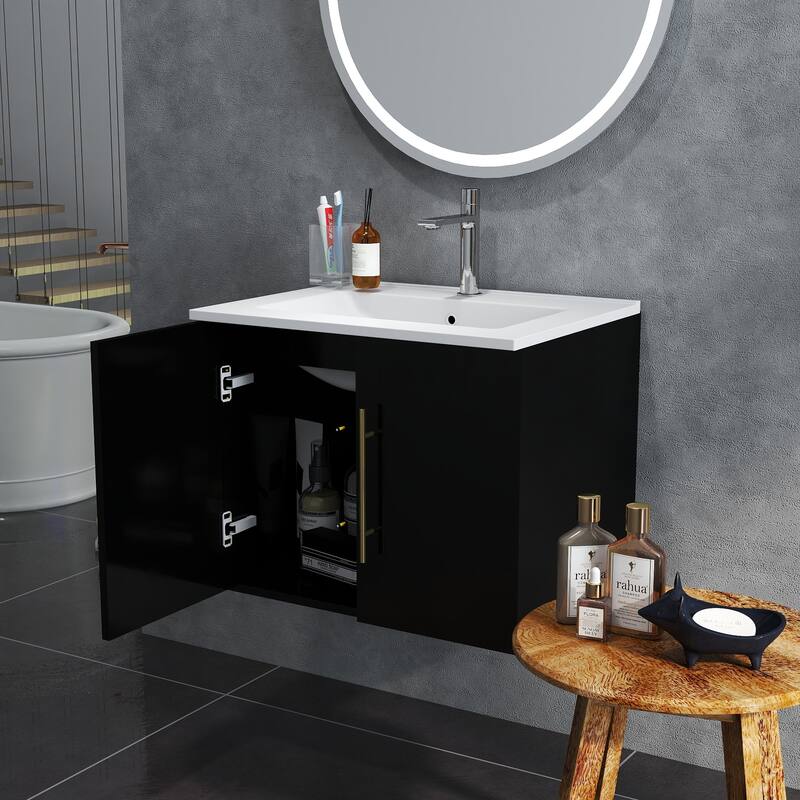 24-Inch Wall-Mounted Bathroom Vanity with Sink Combo,Double Doors,Soft Close Hinges, Ceramic Basin,Easy Assemble