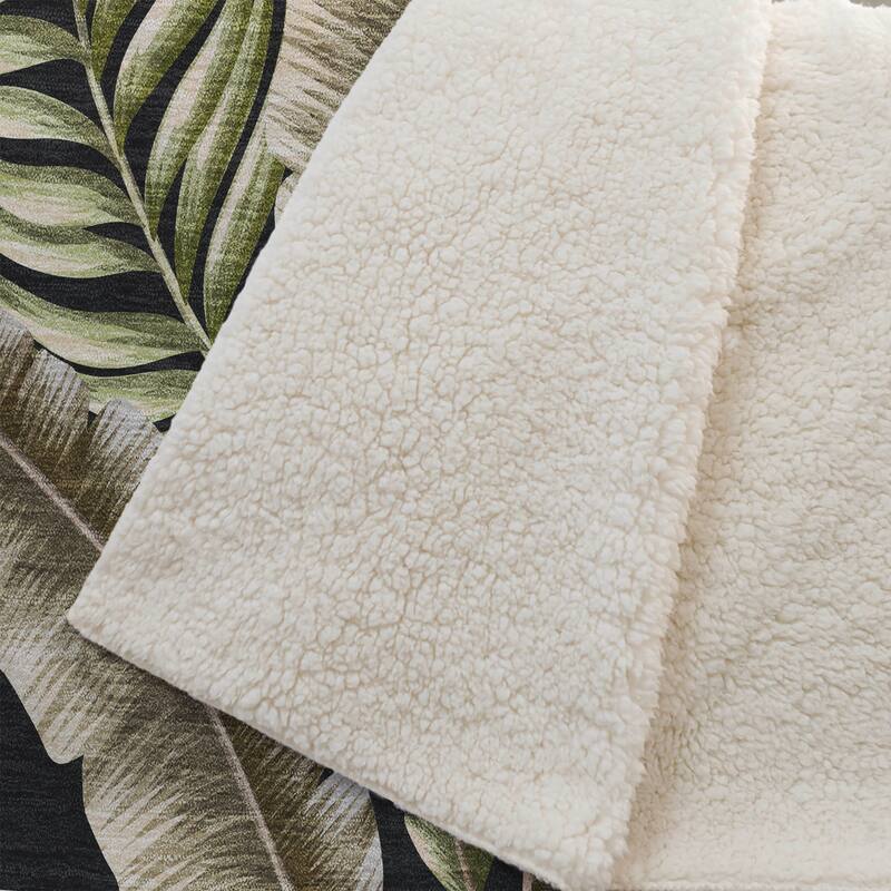 Premium Machine Washable ASB196 Palm Leave Sherpa Throw Blanket
