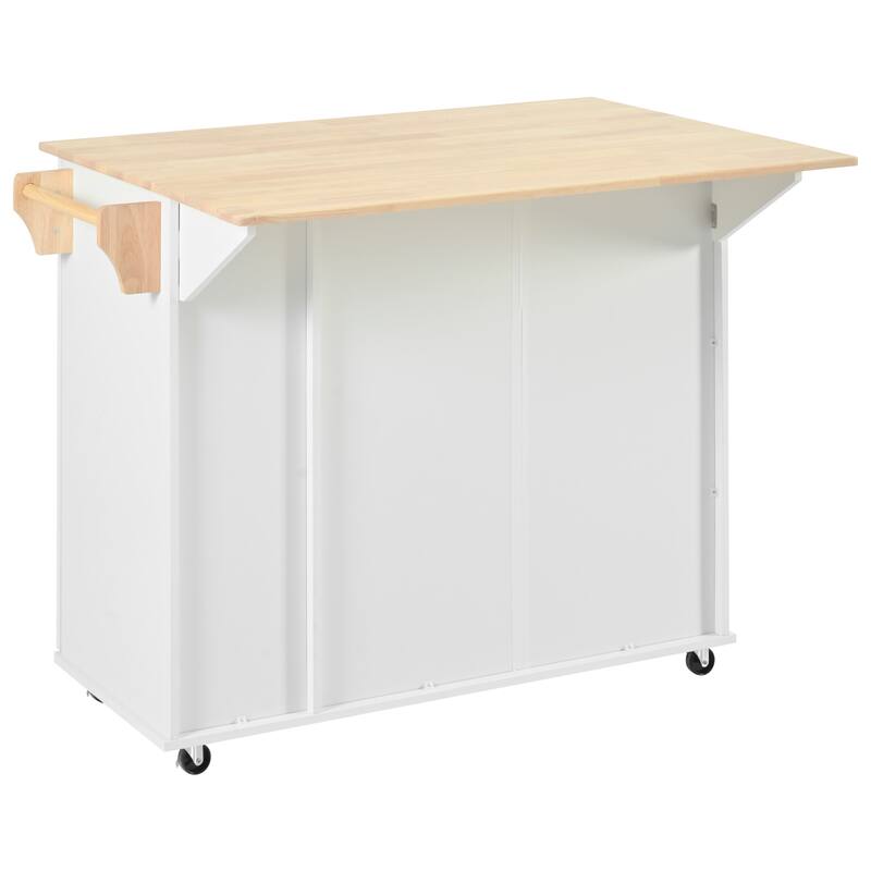 Kitchen Island with Drop Leaf, 3 Tier Pull Out Cabinet Organizer, Internal Storage Rack, Rolling Kitchen Cart on Wheels