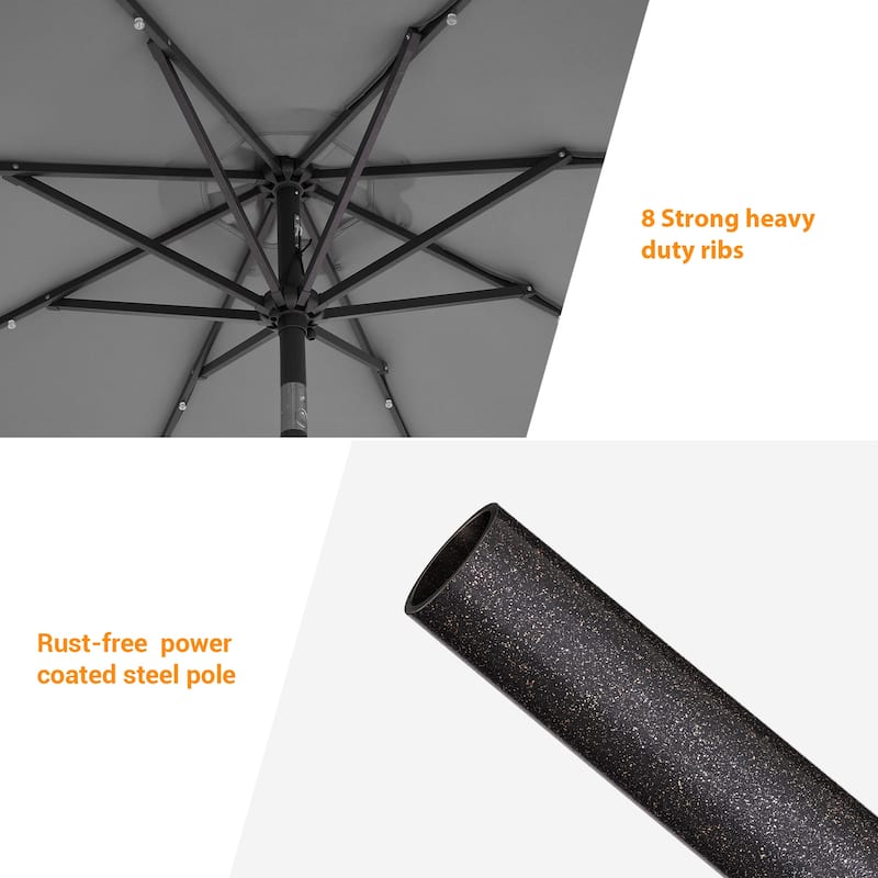 BONOSUKI LED Patio 9Ft Market Umbrella,Outside Deck Table Umbrella