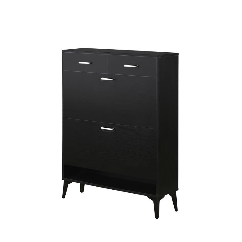 Modern Tipping Bucket Shoe Rack Organizer Cabinet with Adjustable Shelves, Flip Drawers, for Bedroom, Mudroom, Hallway, Porch