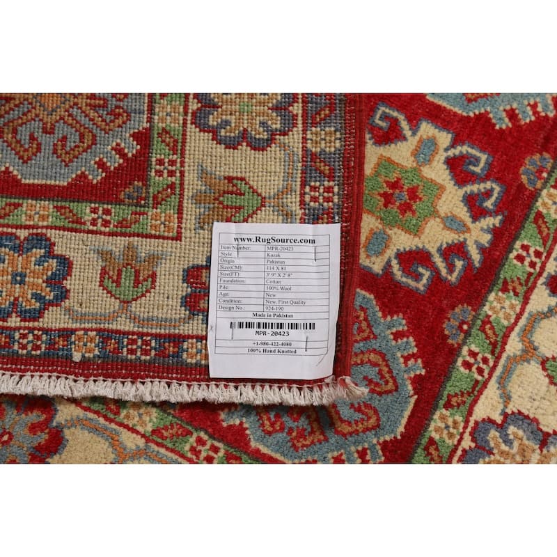 Red Kazak Oriental Accent Rug Handmade Wool Carpet - 2'8"x 3'9"