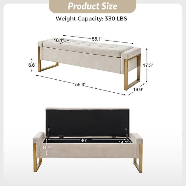 dimension image slide 4 of 6, Alina Modern Upholstered Flip Top Storage Bench with Metal Legs by HULALA HOME
