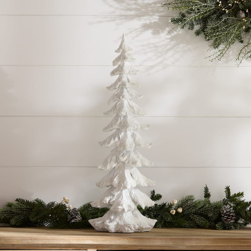 Flocked Carved Pine Tree Christmas Tabletop Decorations - 26"