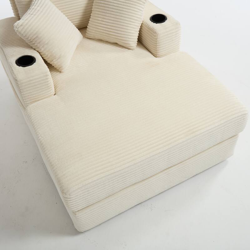 Corduroy Upholstered Chaise Lounge Sofa,Magazine bag,Detachable Cushions Deep Seat for Living Room Office