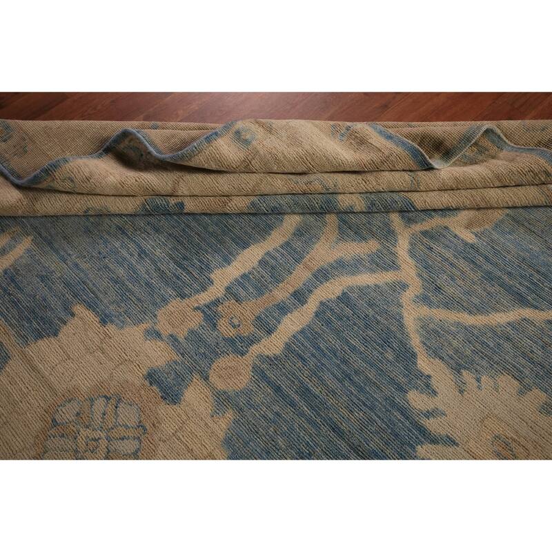 Vegetable Dye Blue Oushak Turkish Area Rug Hand-Knotted Wool Carpet - 8'2" x 9'11"