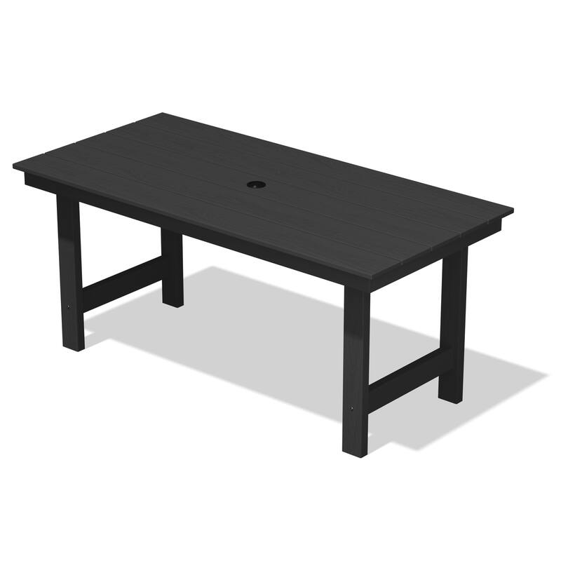 3-Piece HDPE Outdoor Dining Set with Umbrella Hole Table and Two 2-Person Benches