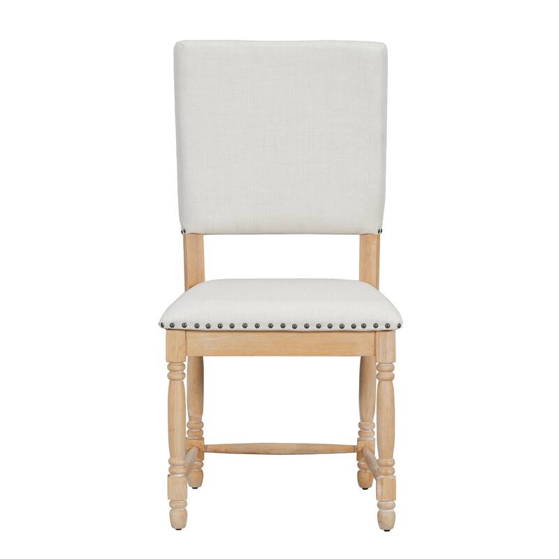 Roomfitters Vintage 82.7" Extendable Dining Set with Removable Leaf and 8 Upholstered Chairs, Natural
