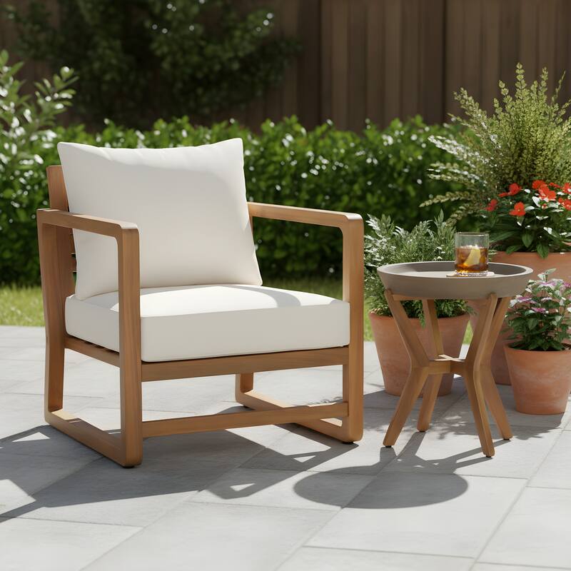 Christopher Knight Home - Solara Modern Outdoor Wooden Lounge Chair with White Cushion and Side Table - Grey Side Table - 1 chair