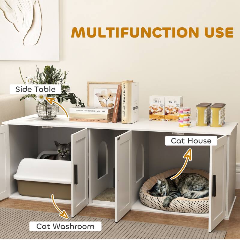 Multifunctional Cat House Wooden Litter Box Enclosure