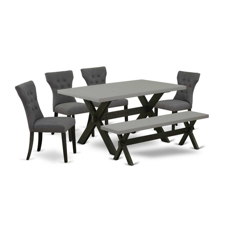 HomeStock 6-Pc Rectangle Natural Oak Finish Solid Wood Top Dining Table with 1-Bench, 4-Chairs