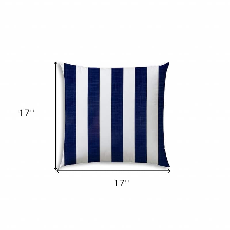 HomeRoots 17" X 17" Navy Blue And White Blown Seam Striped Lumbar Indoor Outdoor Pillow - 14