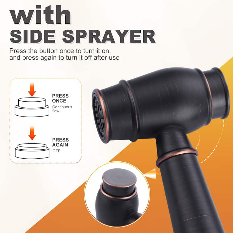 WOWOW 4 Hole Double Handle Bridge Kitchen Faucet with Side Sprayer