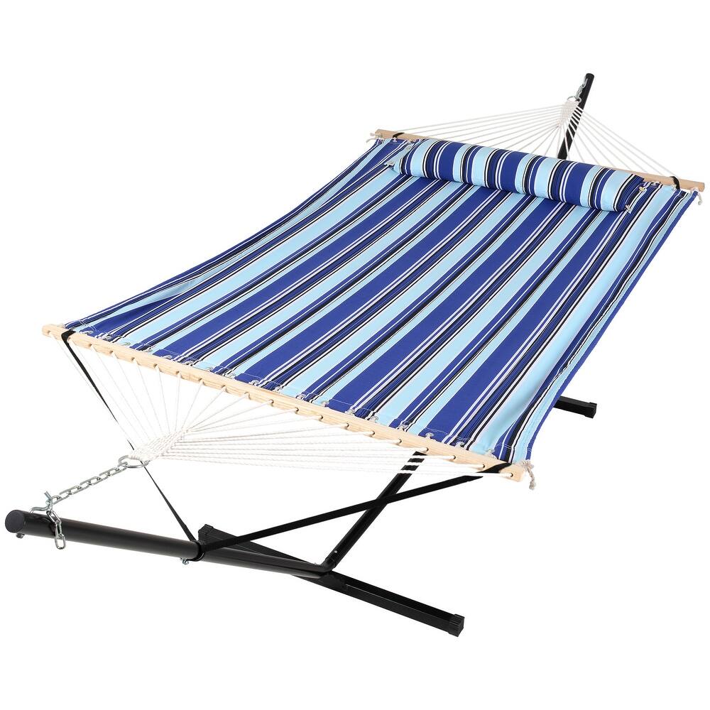 Outdoor Portable Double Hammock with Stand&Pillow Max 475 lbs Capacity