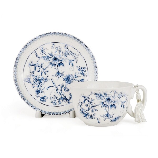 Elegant Blue Bone China Cup and Saucer Set in Gift Box - 8.45fl oz