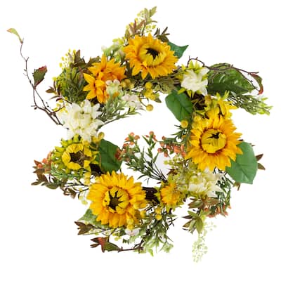 Sunflower Wreath - 22-Inch Artificial Spring, Summer, or Fall Wreath for Home Decor by Pure Garden