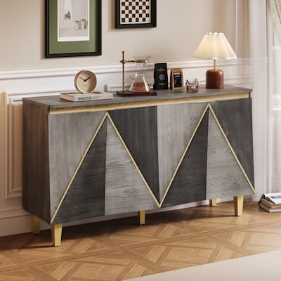 60" Retro Buffet Cabinet with Storage, 4-Door Vintage Sideboard Cabinet with Dimensional Effect Doors and Adjustable Shelves