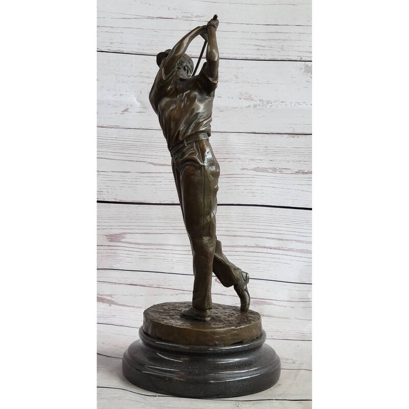 Golf Dad Golfer Golfing Man Bronze Sculpture Statue Figure Country Club Decor Marble Base