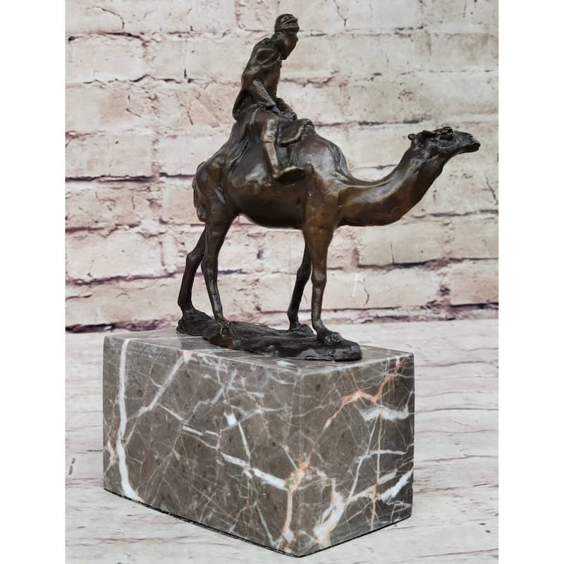 Arabian Man Riding Camel Desert Scene Decor Bronze Statue Sculpture Figure On Marble Base