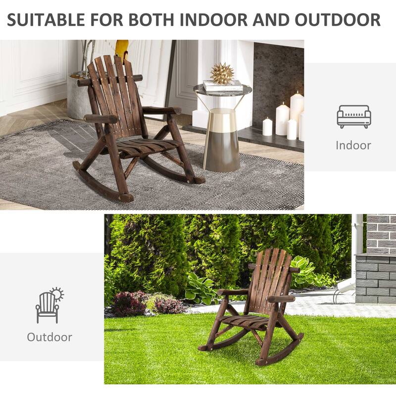 Outdoor Wooden Rocking Chair, Single-person Adirondack Rocking Patio Chair, Slatted Seat and Backrest for Indoor, Backyard