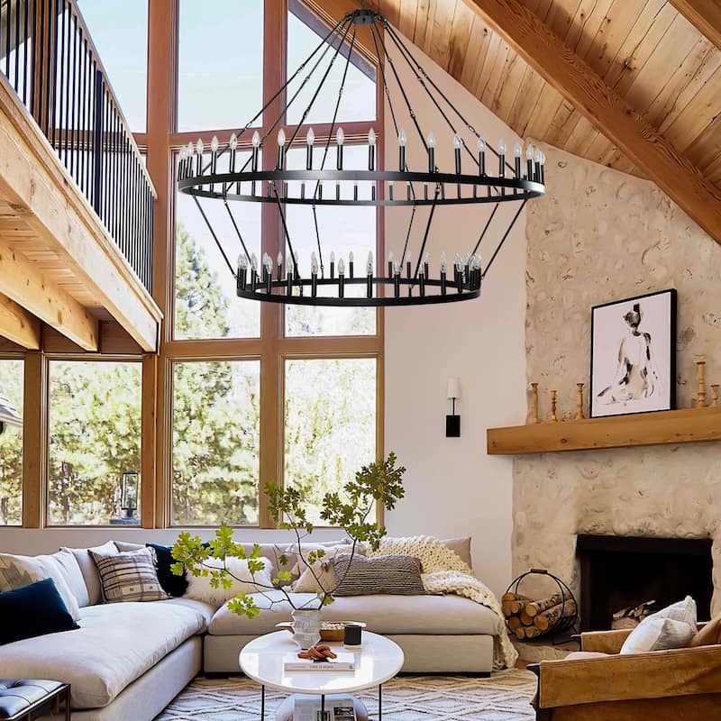 Large Black Wagon Wheel Chandelier Farmhouse Pendant Light Fixture