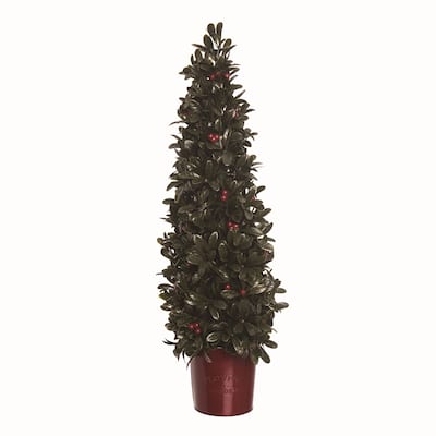 Transpac Artificial Green Christmas Large Berry Tree with Red Bucket
