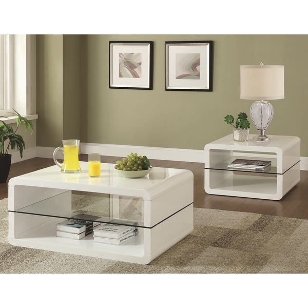 Modern Cube Design Living Room Accent Table Collection with Glass Shelf. Opens flyout.