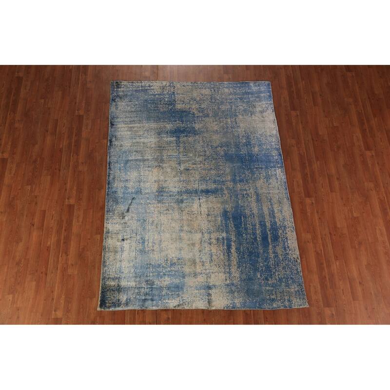 Contemporary Abstract Indian Rug Hand-Knotted Multi-Color Wool Carpet - 5'7"x 7'10"