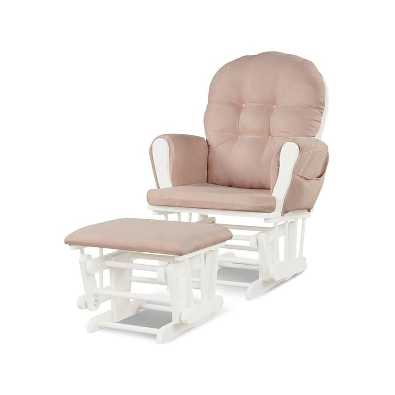 Solid Wood Gliding Chair Set with Storage Pockets and Ottoman for Relaxing - 29.5" x 28.5" x 39.5" (L x W x H)