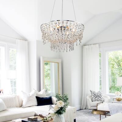 17 in. 6-Light Chandelier with Hanging Crystal - Chrome