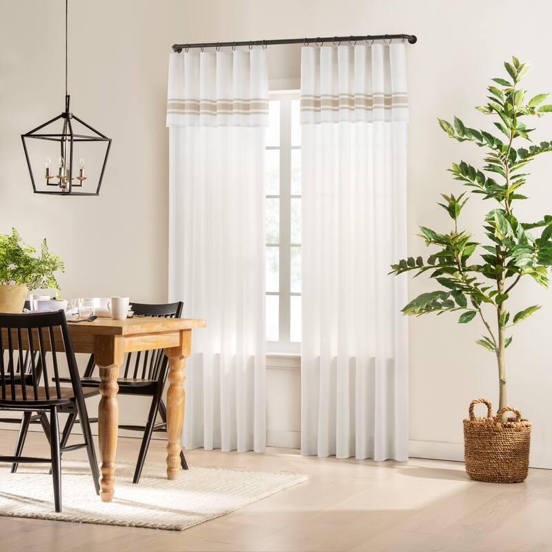 Mercantile Drop Cloth Stripe Light Filtering Ring Top Tab Farmhouse Curtain with Valance