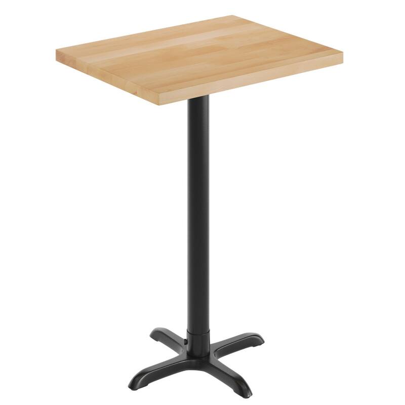 Rectangular Solid Wood Commercial Tabletop with 22" x 22" Bar Height X-Base - Natural Top/Black Base - 24"W x 30"D x 43.5"H