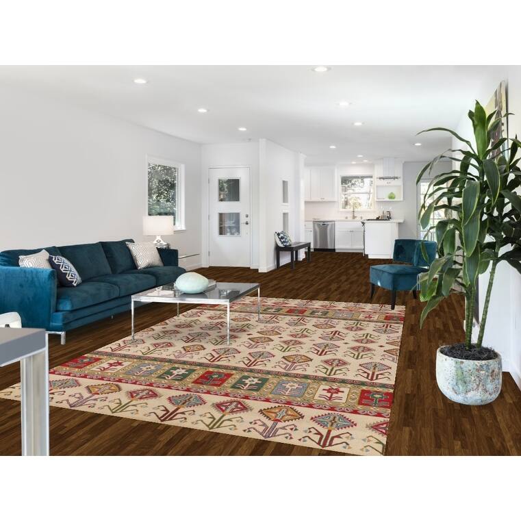 Tribal Geometric Kazak Oriental Area Rug Hand-Knotted Wool Carpet - 6'6" x 10'4"