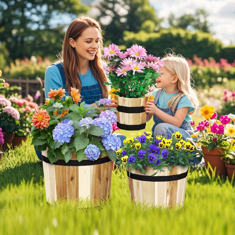 Gymax Outdoor Wooden Planter Box Set of 3 w/ Drainage Holes for Flower