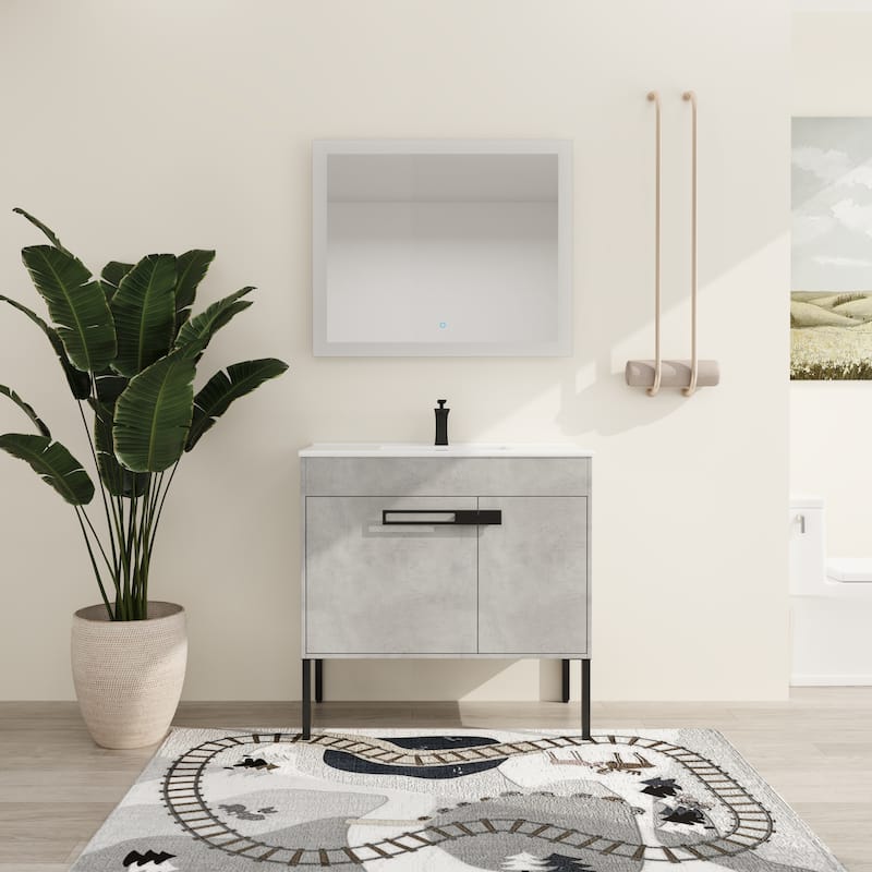 Malwee 24"/30"/36" FreeStanding Bathroom Vanity, Floor Stand Bathroom Vanity with Ceramic Top,Soft Close Door