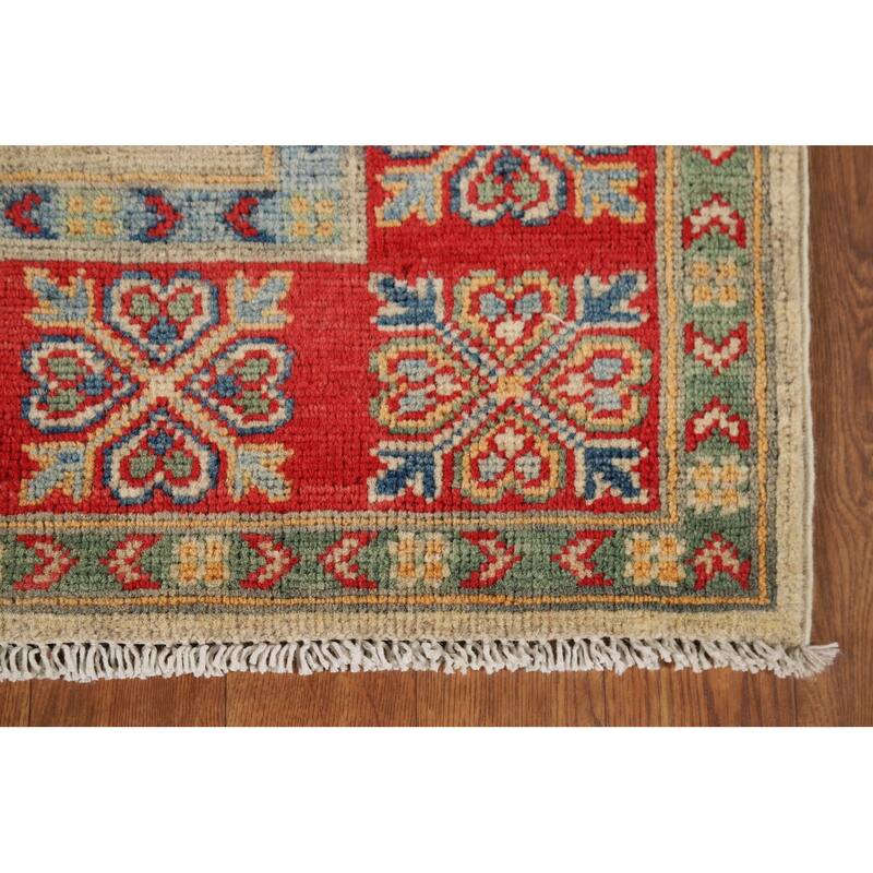 Geometric Kazak Runner Rug Handmade Foyer Wool Carpet - 2'10" x 9'7"