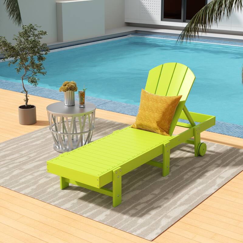 Polytrends Laguna Hdpe All Weather Outdoor Patio Pool Reclining Armless Chaise Lounge With Wheels - Lime