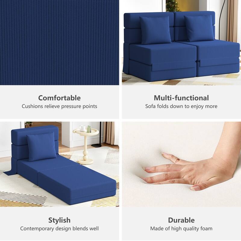 Corduroy Compression Convertible Folding Sectional Sofa
